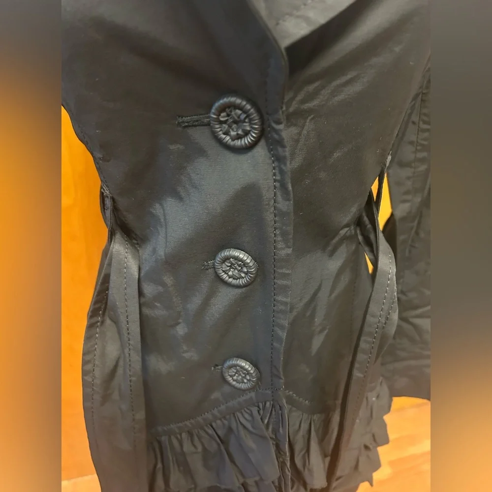 Kensie black trench coat with ruffle details size XS. - Picture 4 of 6